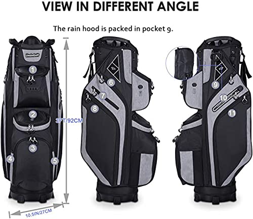 LIVSINGOLF 14 Way Golf Cart Bag for Push Bag Classy Design Full Length with Cooler, Rain Hood, Putter Well (Black)