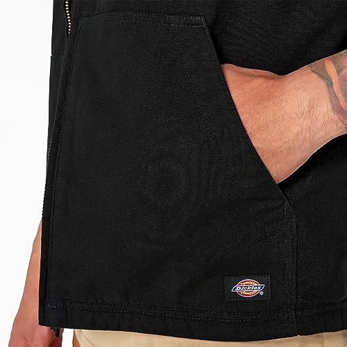 Dickies Men's Duck Canvas High Pile Fleece Lined Vest, Rinsed Black