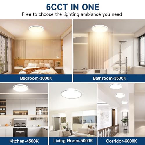 WKONCLDY 7.5Inch LED Ceiling Lights, 5 Colors Selectable (3000K/3500K/4500K/5000K/6000K) Flush Mount Ceiling Lights, Ultra Thin LED Ceiling Lights Fixtures 0.87Inch for Dinning Room