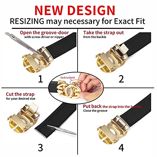 ARIMIA Fashion Mens Real Leather Ratchet Belt Black Adjustable Length Full Grain Soft Genuine Cowhide Strap 1.5 Inch Wide (Black Gold, Adjustable from 26" to 44" Waist)