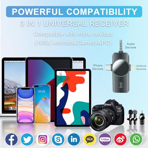 3 in 1 Mini Microphone,Wireless Lavalier Microphones for iPhone Android Camera USB-C,2.4G Ultra-Low Delay,Noise Reduction,Microphone Video Recording, Live Streaming, Youtube, TikTok, Vlog(2 Pc)