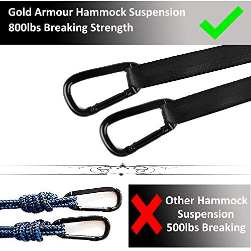 Gold Armour Camping Hammock - XL Double Hammock Portable Hammock Camping Accessories Gear for Outdoor Indoor with Tree Straps, USA Based Brand (Midnight Black)