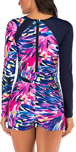 swimall Women Long Sleeve Bathing Suit One Piece Rash Guard Swimsuit Zipper Front Swimwear UPF 50+(Brown, XX-Large(16))