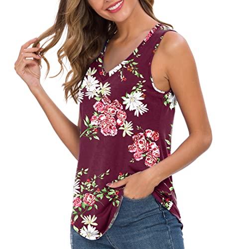 Feiersi Women's Summer Sleeveless V-Neck T-Shirt Casual Tank Tops Basic Blouse Shirts(Floral Multiple Blue,Small)