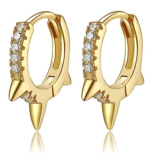 Sterling Silver Huggie Earrings | NOT ONLY POST PART | Small Spike Cute Edgy 14k Gold Plated Huggie Hoop Earrings