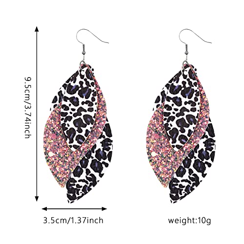 Leaf Leather Earrings for Women Handmade Fringe Feather Lightweight Teardrop Leather Earrings Drop and Dangle Earrings for Women (Black)