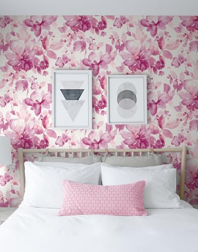 NextWall Watercolor Flower Peel and Stick Wallpaper (Pink)