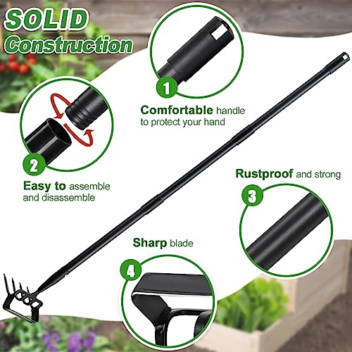 Hoe Garden Tools, Stirrup Hoe Weeding Tool, 62" Adjustable Long Handle Stainless Steel Heavy Duty Hula Hoe Tiller Rake for Flower Beds, Patio, Garden Loosening Soil Weeding Digging