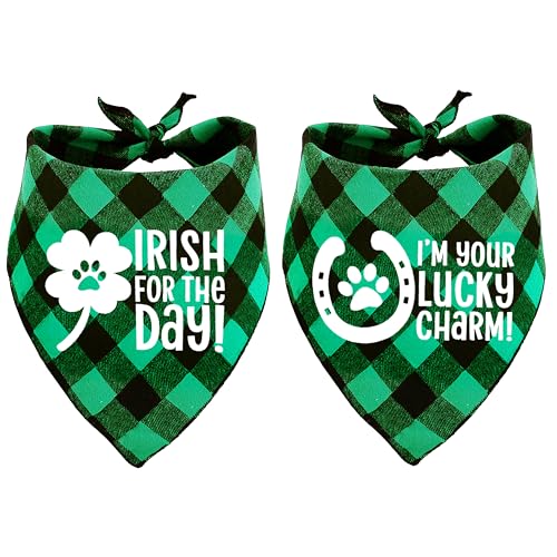 St. Patrick's Day Dog Bandana, 2 Pack Holiday Cat Irish ShamrockLucky Bandana for Large Medium Small Puppies Pets