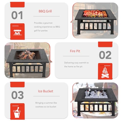Devoko Fire Pit 32 Inch Outdoor Firepit Table Metal Fireplaces for Outside Patio