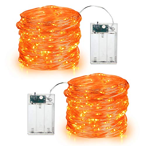 BrizLabs Halloween Fairy Lights, 2 Pack 20.34ft 60 LED Purple Orange Halloween String Lights, 2 Modes Battery Halloween Lights Indoor Twinkle Lights Mini Starry Lights for Halloween Haunted Home Decor