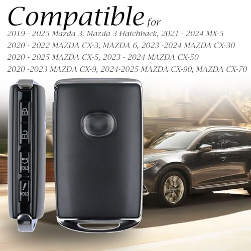 Vitodeco Leather Remote Key Case Cover Protector Comaptible with Mazda 3, Mazda 6, CX-5, CX-50, CX-3, CX-30, CX-9, CX-90, CX-70, 4-Button, Black