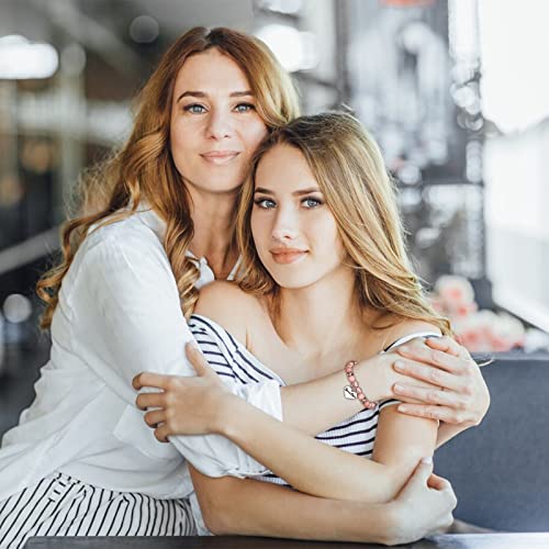 Dcfywl731 Bonus Mom Gifts for Women Stepmom Natural Stone Beaded Bracelets Heart Charm Bracelet with Meaningful Card Birthday Mothers Day Gifts from Women Son