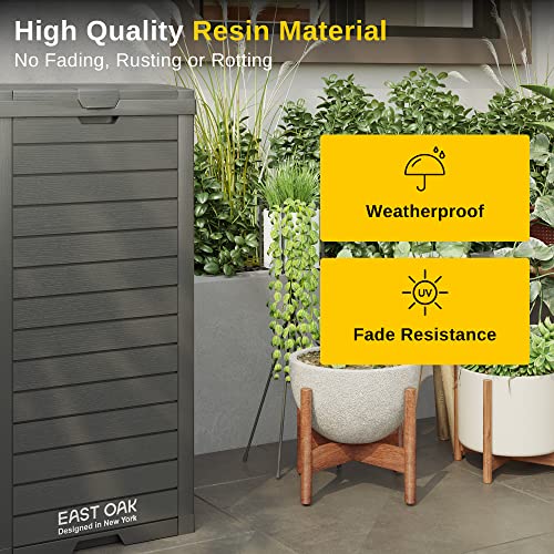 EAST OAK 38 Gallon Outdoor Trash Can, Waterproof Resin Garbage Can with Tiered Lid and Drip Tray, Outside Trash Bin for Patio, Kitchen, Backyard, Deck, Gray