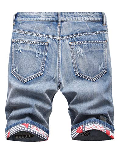 Lavnis Men's Casual Denim Shorts Moto Biker Distressed Jeans Shorts 32