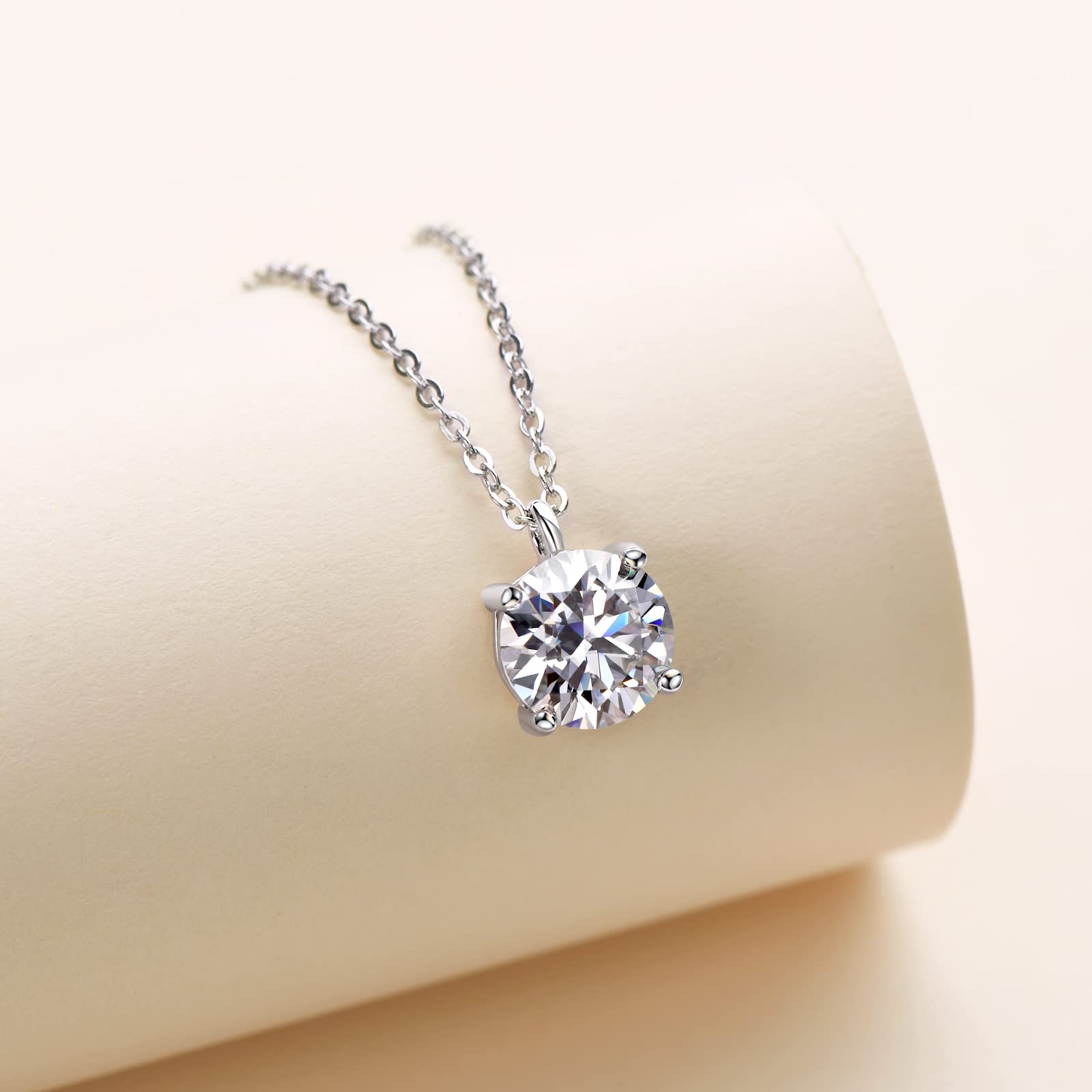 Moissanite Necklace for Women, 2 CT Moissanite Station Pendant 925 Sterling Silver Diamond Necklaces Round D Color VVS1 Clarity White Gold Plated Necklaces Gifts for Her