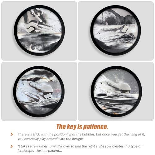 YTWM 17.4" 3D Sand Art Pictures, Moving Sand Art Liquid Motion, Office Room Wall Decor, Quicksand Flowing Sand Painting 360° Rotate (Black White)