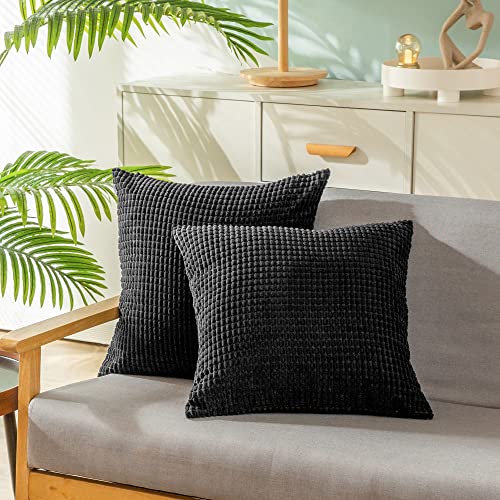 CaliTime Throw Pillow Covers Pack of 2 Comfy Corduroy Boho Striped Decorative Cushion Cases for Couch Sofa Bed Farmhouse 18 X 18 Inches Taupe