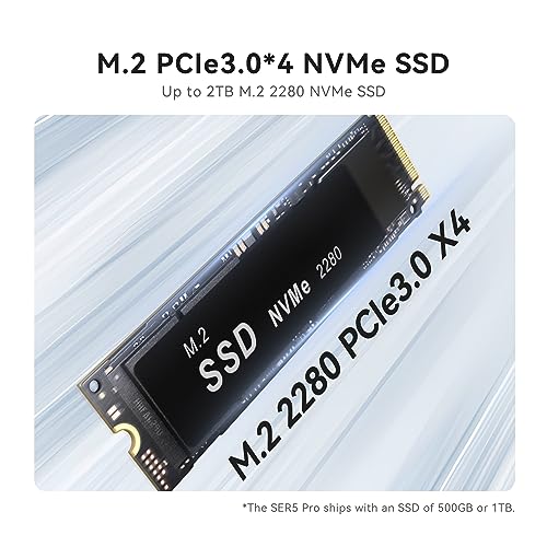 Beelink Mini PC AMD Ryzen 7 5800H (8C/16T, Up to 4.4Ghz), 16GB DDR4 RAM 500GB NVMe SSD, SER5 Pro Mini Desktop Computer Support 4K@60Hz/Triple Display/WiFi6/BT5.2/HDMI+DP/Home/Office/Gaming