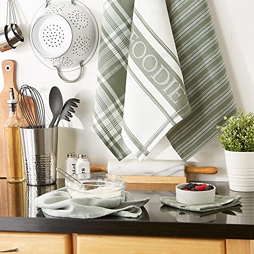 DII Everyday Collection Foodie Kitchen Set, Dishtowel & Dishcloth, Mineral, 5 Piece