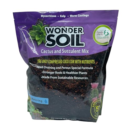 WONDER SOIL | Organic Cactus & Succulent Soil (12 Quarts). Fast Draining Ready to Plant Coco Coir Loaded w/Nutrients | 3 LBS Expands to 12 Quarts | Incl Worm Castings & Nutrients
