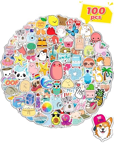 100 PCS Cute Water Bottle Stickers for Kids, Waterproof Vinyl Stickers for Laptop Scrapbook Classroom Students School Supplies Aesthetic Sticker Packs Prizes for Kids Adults Teens Girls
