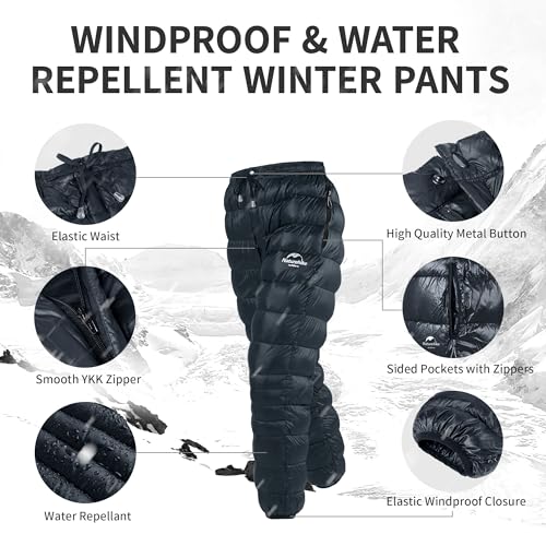 Naturehike DW Down Pants, Men's Women's Pants for Winter, 800FP Warm Windproof Puffy Pants, Hiking Pants for Men & Women