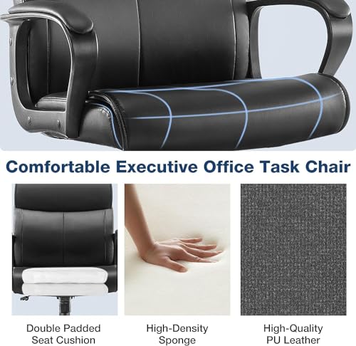OLIXIS Executive Office Chair with Padded Armrests Mid Back Lumbar Support and Adjustable Height & Tilt Angle, PU Leather Swivel Rolling, Modern Black