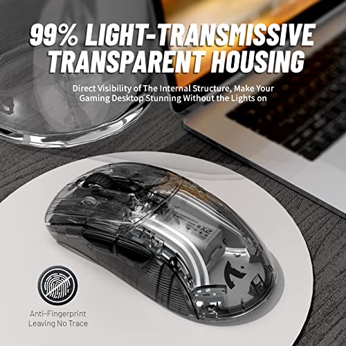 Wireless Gaming Mouse With Full Transparent Design,Double Mode 2.4G/Bluetooth Mouse,3D RGB Backlit,Ergonomic Silent Mouse with 7 Buttons,Rechargeable Wireless Computer Mice for Laptop,PC,Mac(Black)