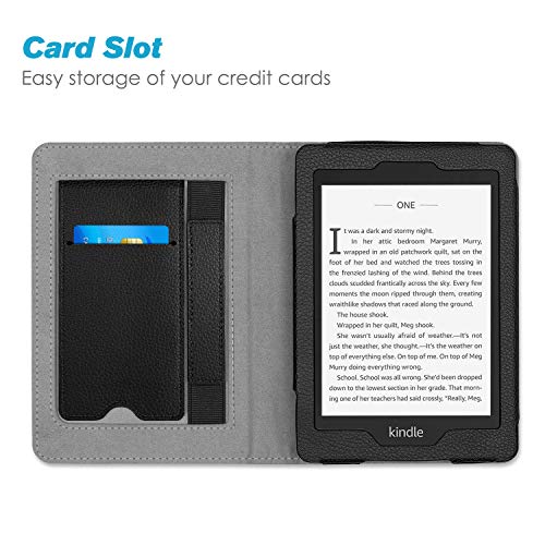 Fintie Stand Case for 6" Kindle Paperwhite (Fits 10th Generation 2018 and All Paperwhite Generations Prior to 2018) - Premium PU Leather Sleeve Cover with Card Slot and Hand Strap, Library