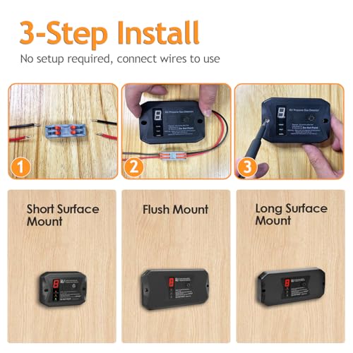 VITITE RV Propane Gas Detector, RV Propane/LPG Gas Alarm, DC 12V - Designed for Motorhome Travel. Digital Display; 85dB Alarm; (Surface & Flush Mount- Black)