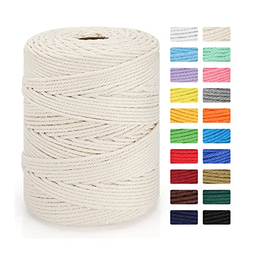 Macrame Cord 4mm x 328yd | 100% Natural Cotton Macrame Rope | 4 Strand Twisted Cotton Cord for DIY Crafts Knitting Plant Hangers Wedding Decor, Purple