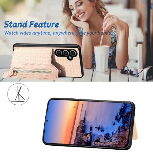 JanCalm S23 FE Case Card Holder,for Galaxy S23 FE Case Wallet Zipper,Camera Protector,Double Magnetic Clasp,Leather Kickstand Card Slots Protective Flip Cover for Samsung S23 FE (2023) (Beige)