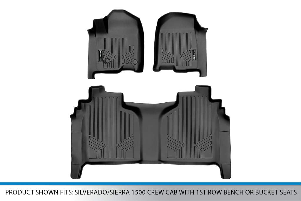 SMARTLINER Floor Mats 2 Row Liner Set Black Compatible with 2019-2022 1500 Silverado/Sierra Crew Cab - 2020-2022 2500/3500 HD Crew Cab