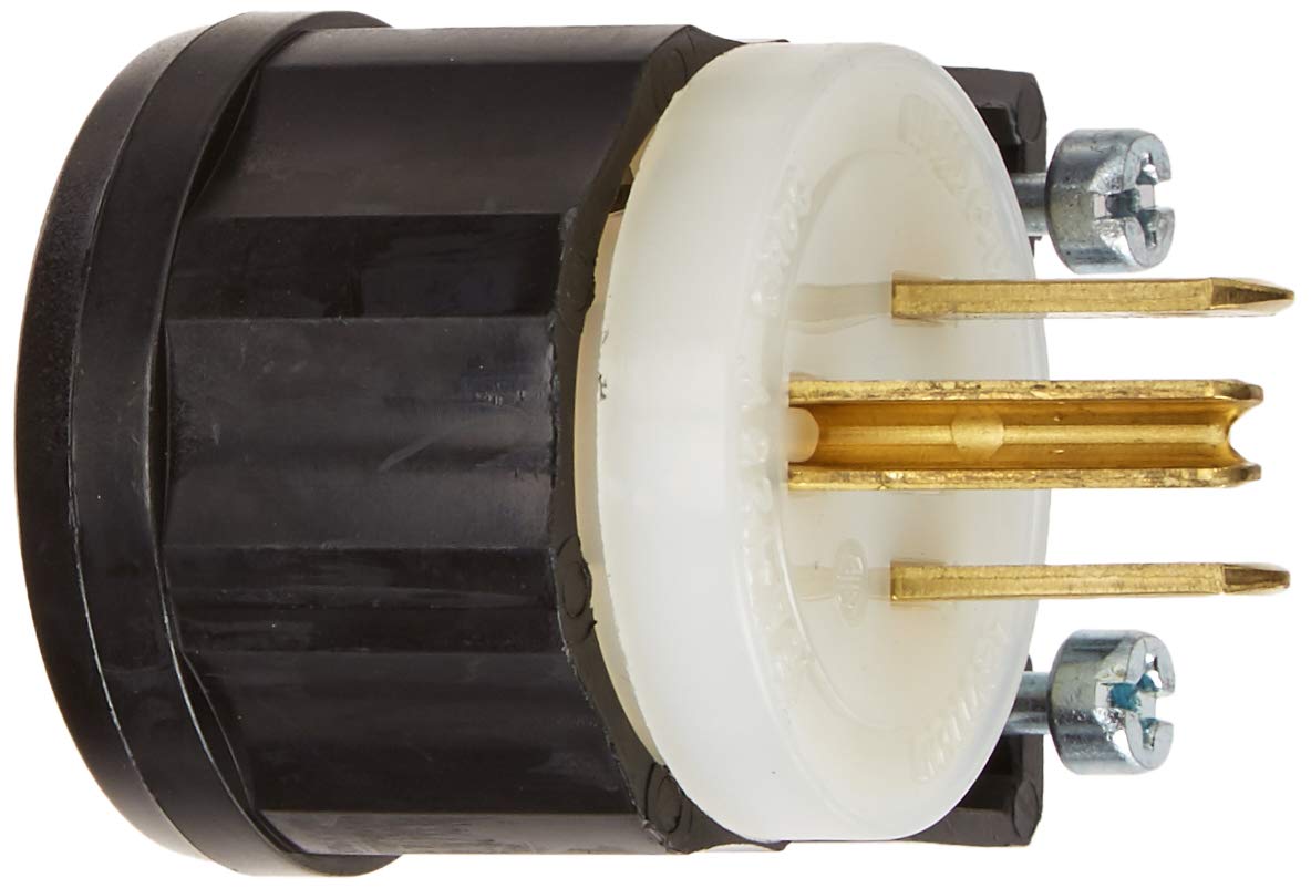 Leviton 5266-CA 15 Amp, 125 Volt, Angle Plug, Straight Blade, Industrial Grade, Grounding, Black-White