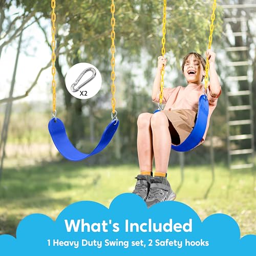 TURFEE Swing for Outdoor Swing Set - Pack of 1 Swing Seat Replacement Kit with Heavy Duty Chains - Backyard Swingset Playground Accessories for Kids (Blue)