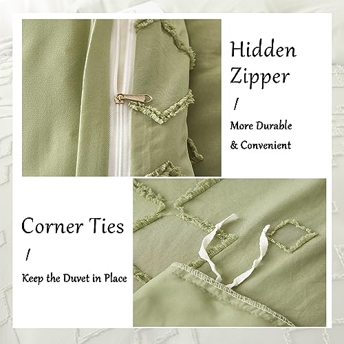 Senville White Duvet Cover Queen Size-Tufted Queen Duvet Cover Set,100% Microfiber Boho Duvet Cover,3PCS Soft and Breathable Textured Shabby Chic Bedding Set with Zipper Closure(White,Queen)