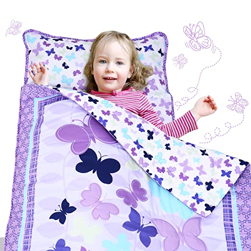 UOMNY Preschool Nap Mat with Pillow and Blanket Toddler Sleeping Bag for Daycare 48x20 Girls Sleeping Mat for Toddlers Kindergarten Blue (Mermaid)