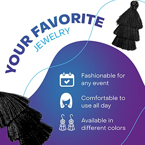Rave Envy Navy Blue Earrings for Women - Tassel Earrings Bohemian Tiered Tassel Dangle Drop Earrings - Colorful Layered Navy Blue Earrings for Women Teen Girls