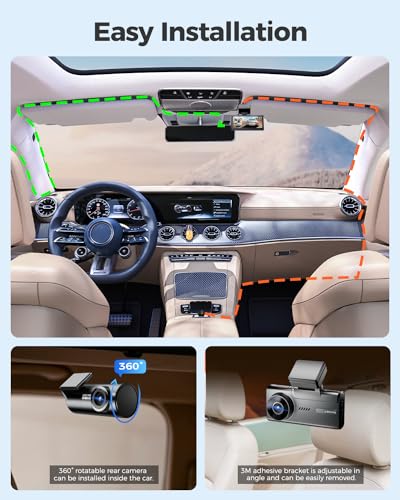 AZDOME M580 5K 5GHz WiFi Dash Cam Front and Rear, Touch Screen 4 Inch, UHD 4K+1080P Car Dash Camera with 64GB Card, Dashboard Camera Built-in GPS, WDR Night Vision, 24H 4 Modes Parking Monitor