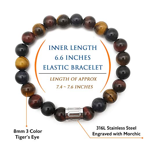 Morchic Lapis Lazuli Stone Gem Semi Precious Stretch Bracelet for Women Men Unisex, Real Natural Blue Gemstone 8mm Beads, Classic Simple Design Cuff Birthday Gift 7.5 Inch