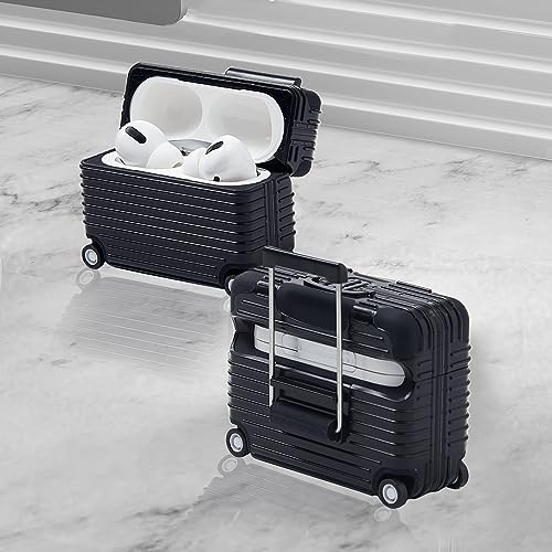 for AirPods Pro Case Cover, Luggage Design Protective Cover Case for AirPods Pro, Compatible with AirPods Pro Charging Case for Women Men, Blcak