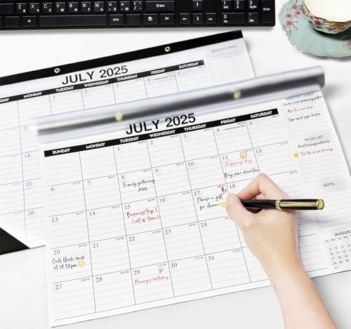 Desk Calendar 2025-2026 - 18-Month Large Desk/Wall Calendar, Jul 2025 - Dec 2026, 17" x 12", Thick Paper, Large Ruled Blocks, Clear Plastic Cover – Perfect for Home School & Office Organization