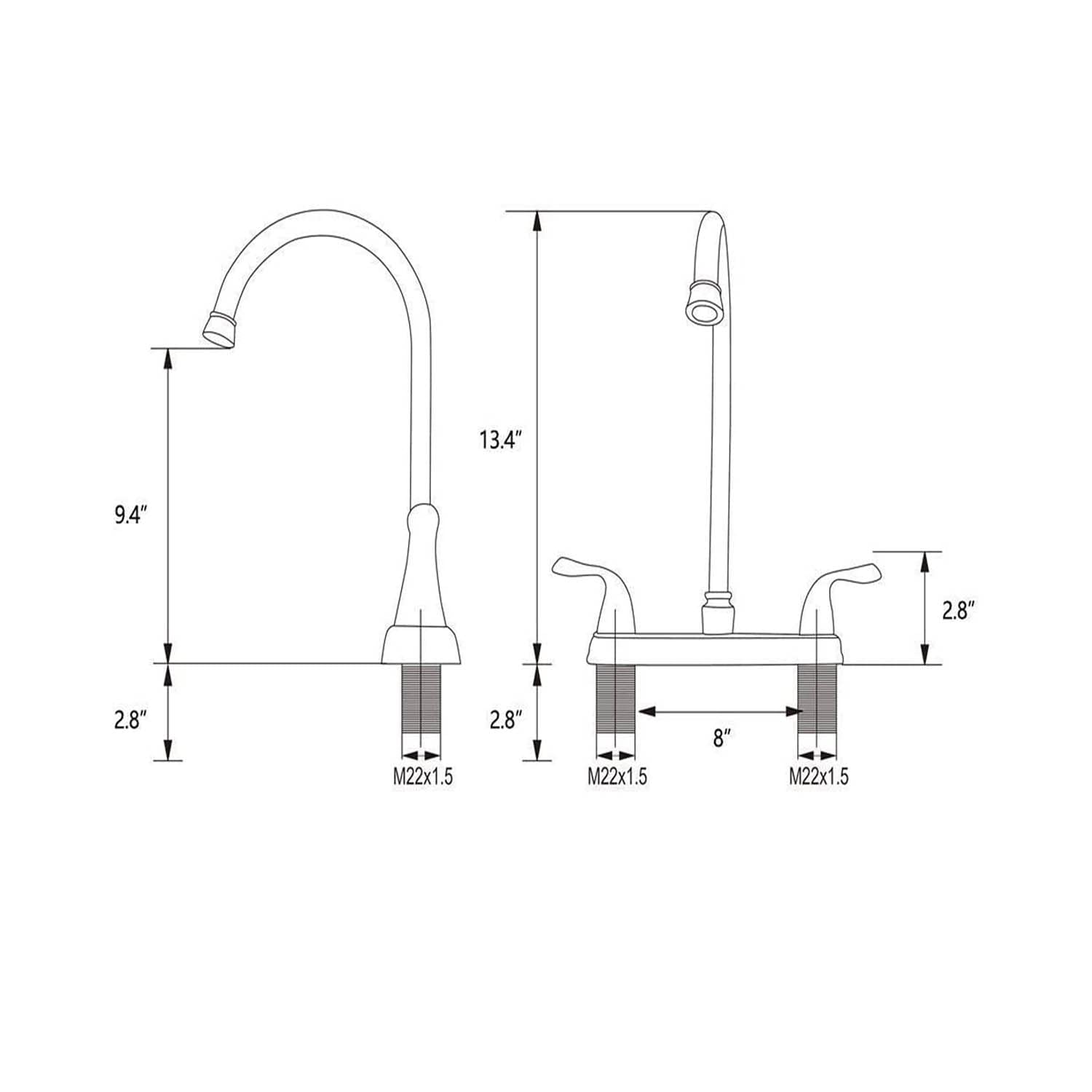 HOTIS HOME Brushed Nickel 3 Hole Kitchen Faucet, 2 Handle 4 Hole Kitchen Faucet, High Arc Swivel Spout Stainless Steel Sink Faucet for Rv Camper