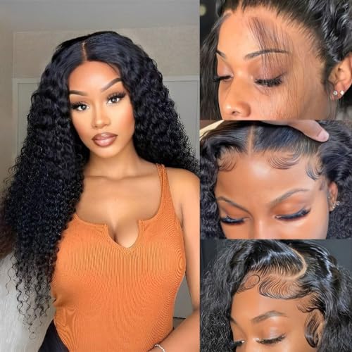 Fadaina 13x6 Deep Curly Lace Front Wigs Human Hair 180 Density, 18 Inch Curly Lace Frontal Wig Human Hair Pre Plucked with Baby Hair (18inch, 13x6 Curly Wig)