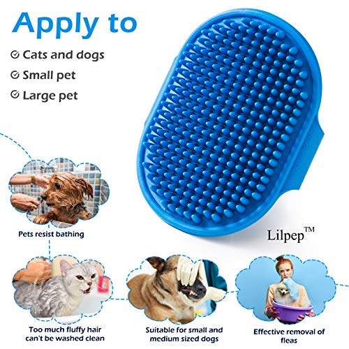Dog Bath Brush Dog Grooming Brush, Lilpep Pet Shampoo Bath Brush Soothing Massage Rubber Comb with Adjustable Ring Handle for Long Short Haired Dogs and Cats
