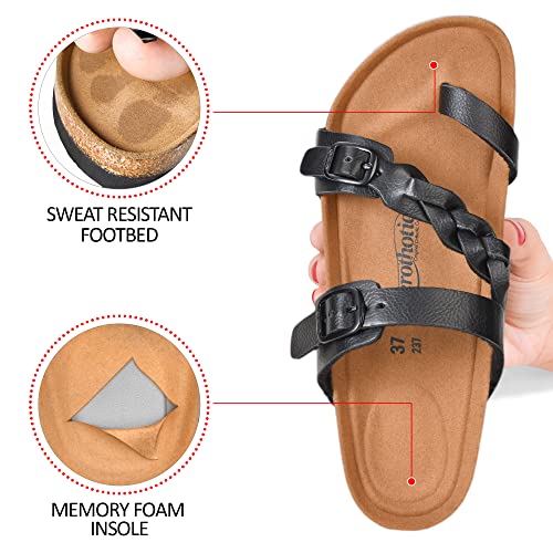 AEROTHOTIC Seraph Women's Cork Footbed Comfort Summer Slide Sandals (7, Seraph Black, numeric_7)