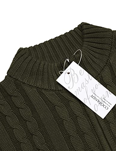 COOFANDY Men's Zip Up Cardigan Sweater Stand Collar Slim Fit Cable Knit Full Zip Sweater Jacket with Pockets Light Brown
