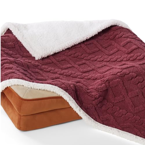 Bedsure Waterproof Dog Blankets for Small Dogs - Pet Blanket for Couch Protector Washable, Premium Jacquard Coral Fleece Cat Throw Blanket, Soft Reversible Furniture Protection, 25"x35", Burgundy