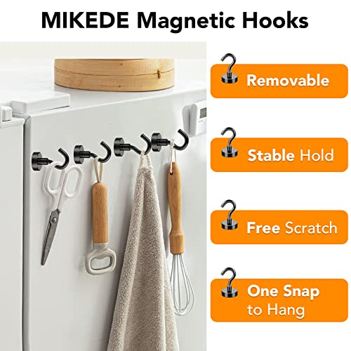 MIKEDE Magnetic Hooks, 25Lbs+ Black Heavy Duty Earth Magnets with Hook for Refrigerator, Strong Neodymium Magnetic Cruise Hooks for Hanging, Curtain, Grill and Kitchen - Pack of 4
